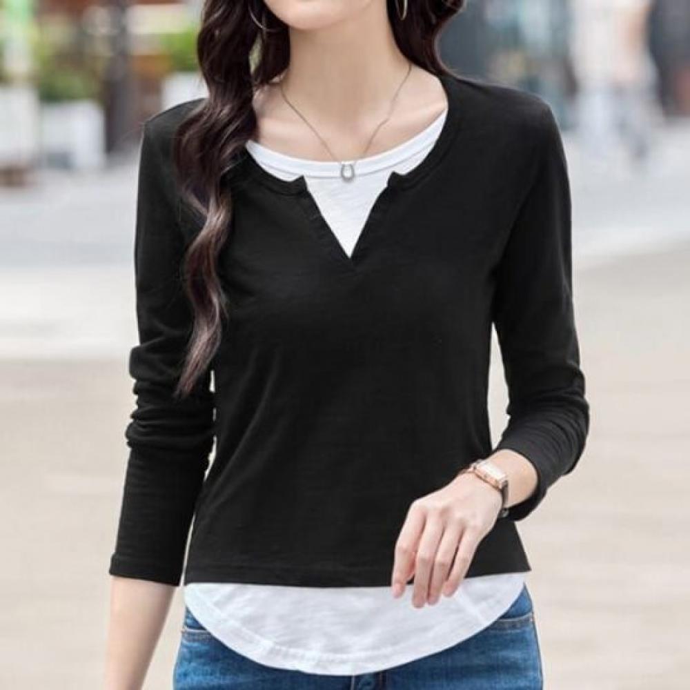 Navava Women Casual 2in1 Round Neck Long Sleeve T shirT nT2904
