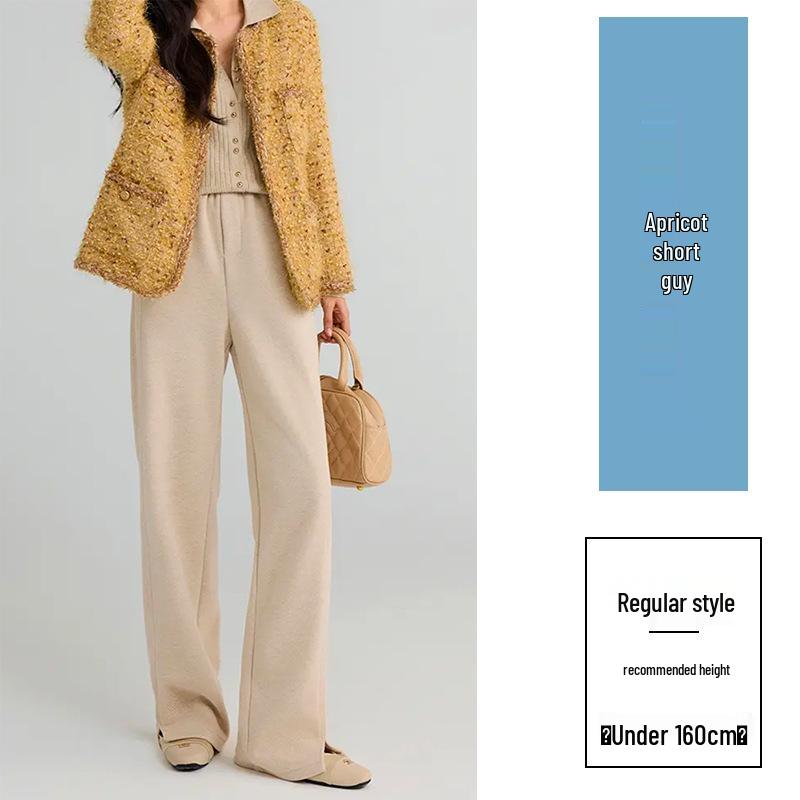 2025 Winter Women's Merino Wool Wide-Leg Velvet Pants - Petite, Thickened, Slim-Fit, Straight-Leg Design