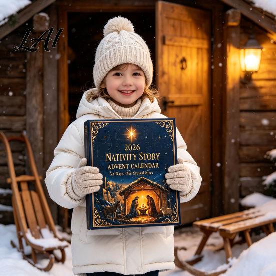 Vánoční adventní kalendář 2026 Kalendář s příběhem o narození Páně 24denní odpočítávání Dárková krabička pro domácnost s 2D akrylovými náboženskými památečními ozdobami Křesťanské