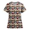 Women's Fashion Printed Short Sleeve V Neck Pattern Tops Pocket Working T-shirts