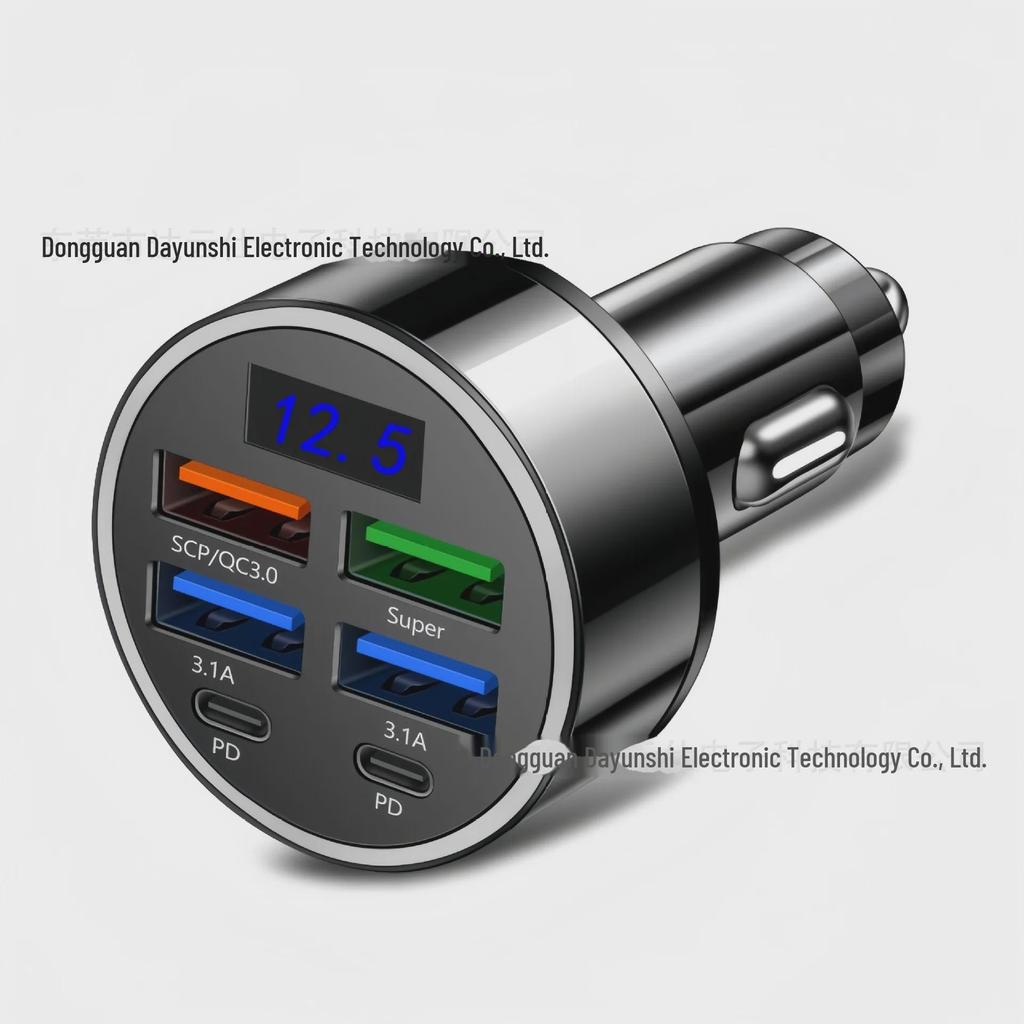 66W Multi-Port Car Charger with Digital Display and Fast Charging for Cigarette Lighter