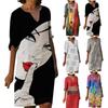 Women Summer V-neck Folk-custom Plus Size Print Loose Mid-sleeve Dress