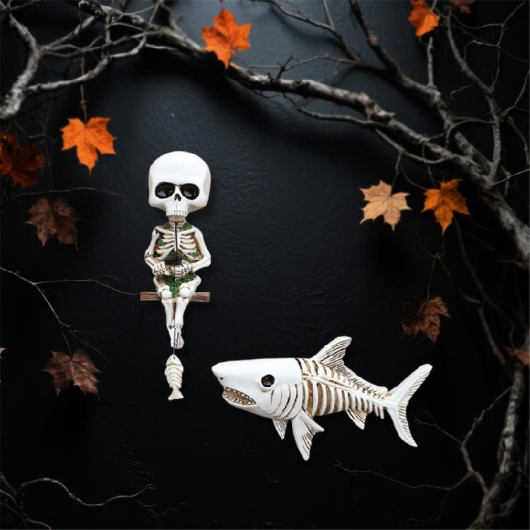 2Piece Skeleton Angler Shark Statue Set Resins Wall Decors For Halloween Parties Aquariums Enthusiasts Or Horror Collectors