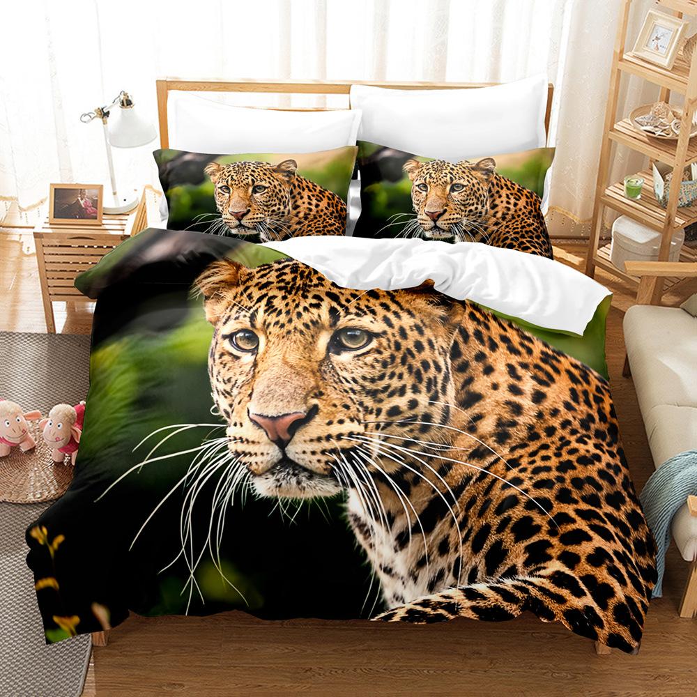 3D Digitaltryckt Leopardserie Tredelat Sängklädesset