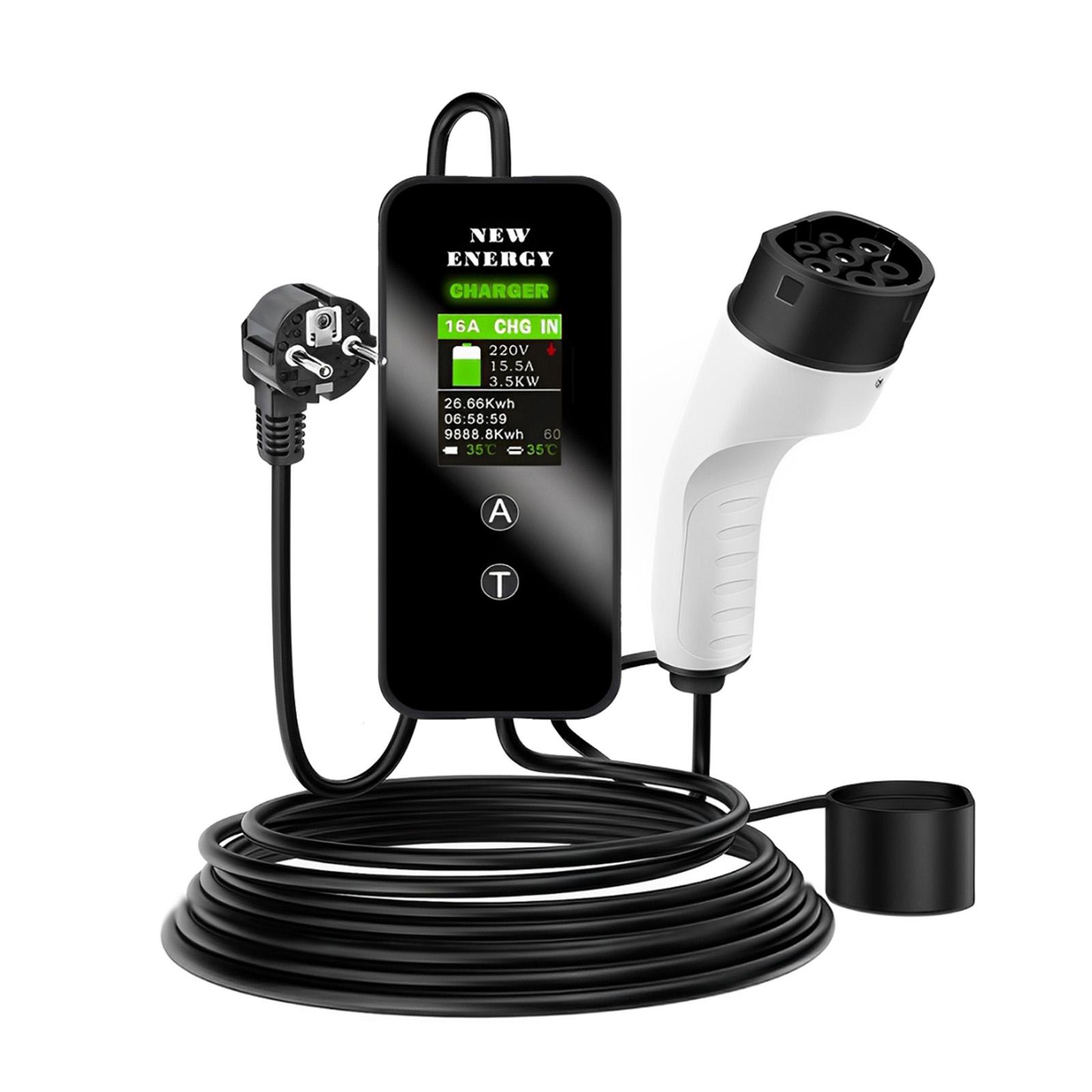 5M/10M/15M Portable 16A 5KW EV Charger With Handbag LCD Display New Energy Electric Vehicle Charger With Storage Bag EU Plug