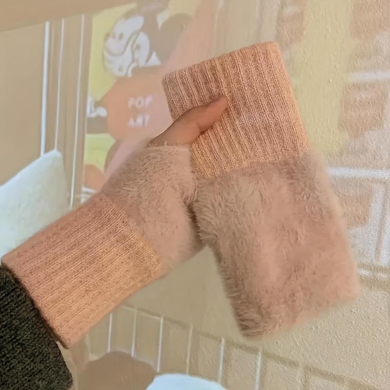 

ins Style Plush Fingerless Gloves, Capturing the Autumn and Winter Vibe, Warm Windproof Versatile Mittens for Office & Study Use