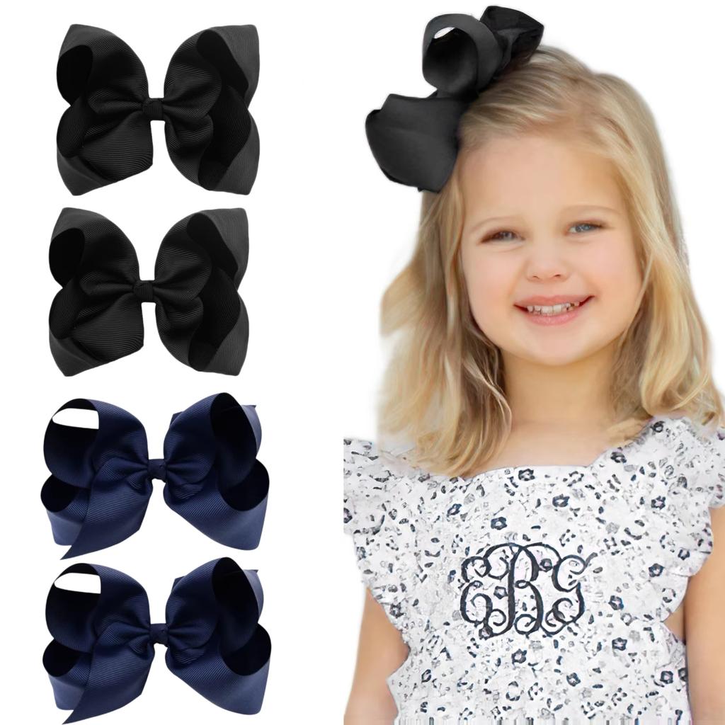 4Pcs/lot 6''Solid Color Grosgrain Ribbon Bows Hair Clips For Cute Girls Large Handmade Hairpins Barrettes Kids Hair Accessories
