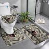 Cute Cat 3D Pattern 3Pcs Bathroom Rug Set, Non Slip Absorbent Bath Mat, Contour Mat & Toilet Lid Cover, Bathroom Decor