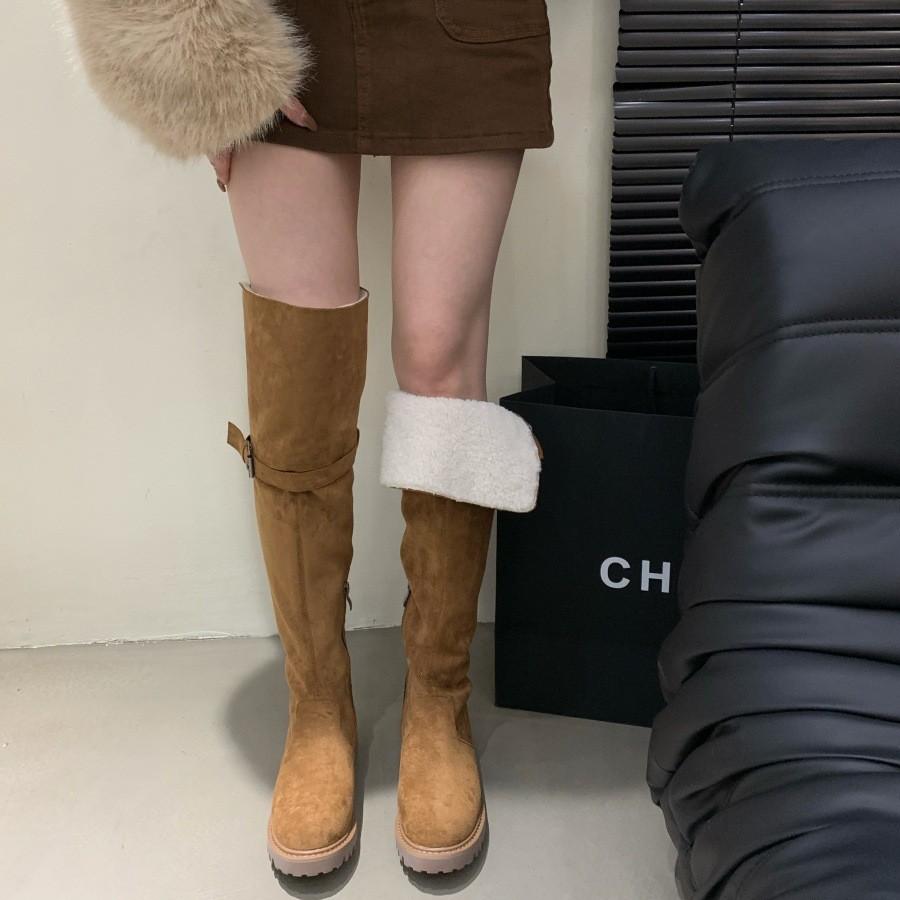 Skinny Over-Knee Boots Lamb Fur Tall Boots Snow Boots Boots Women's Boots Suede Boots Velvet Brown Snow Boots