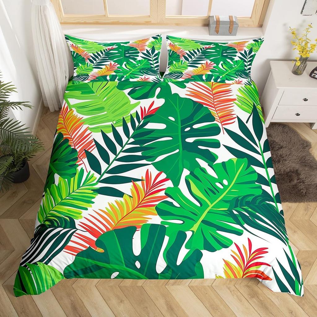 Palm Leaves Bedding Set Queen Full Twin Tropical Leaves Duvet Cover For Boys Girls Tropical Botanical Floral Comforter Cover