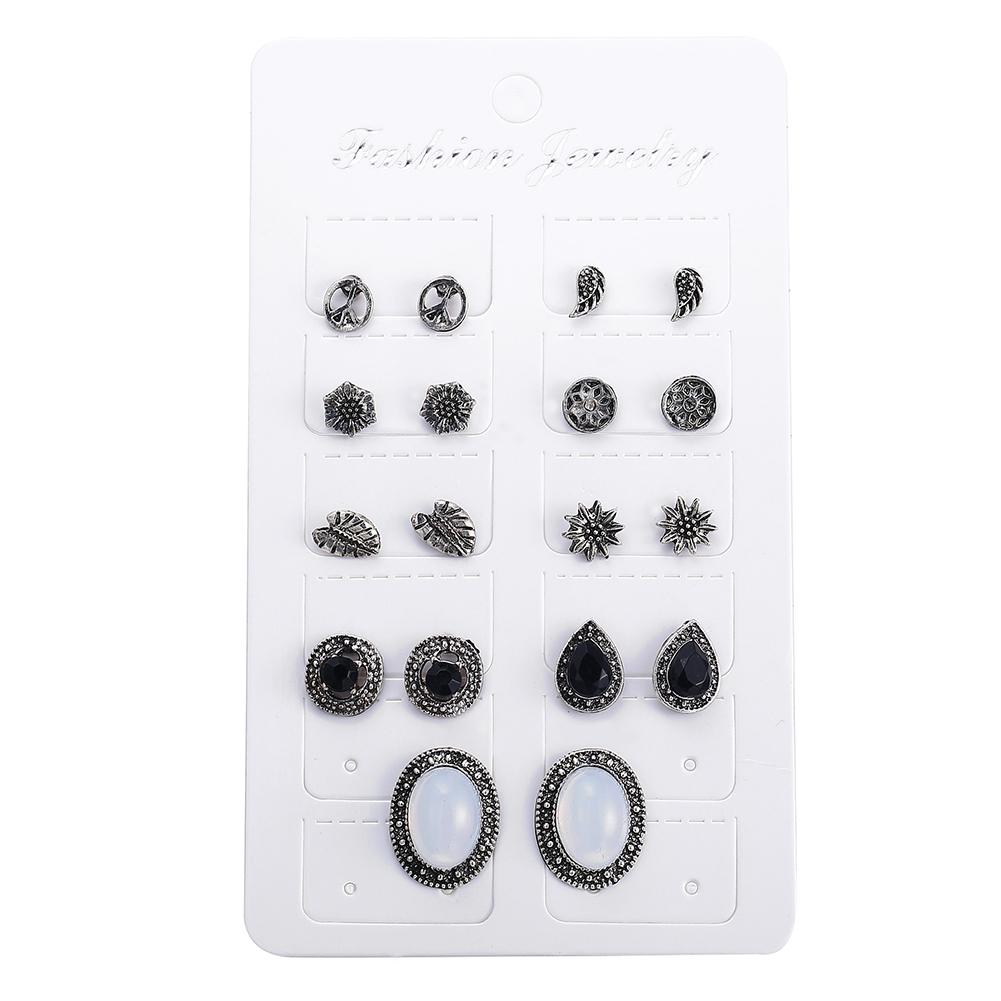 9pairs/set Concise Delicate Diamond Earrings Set