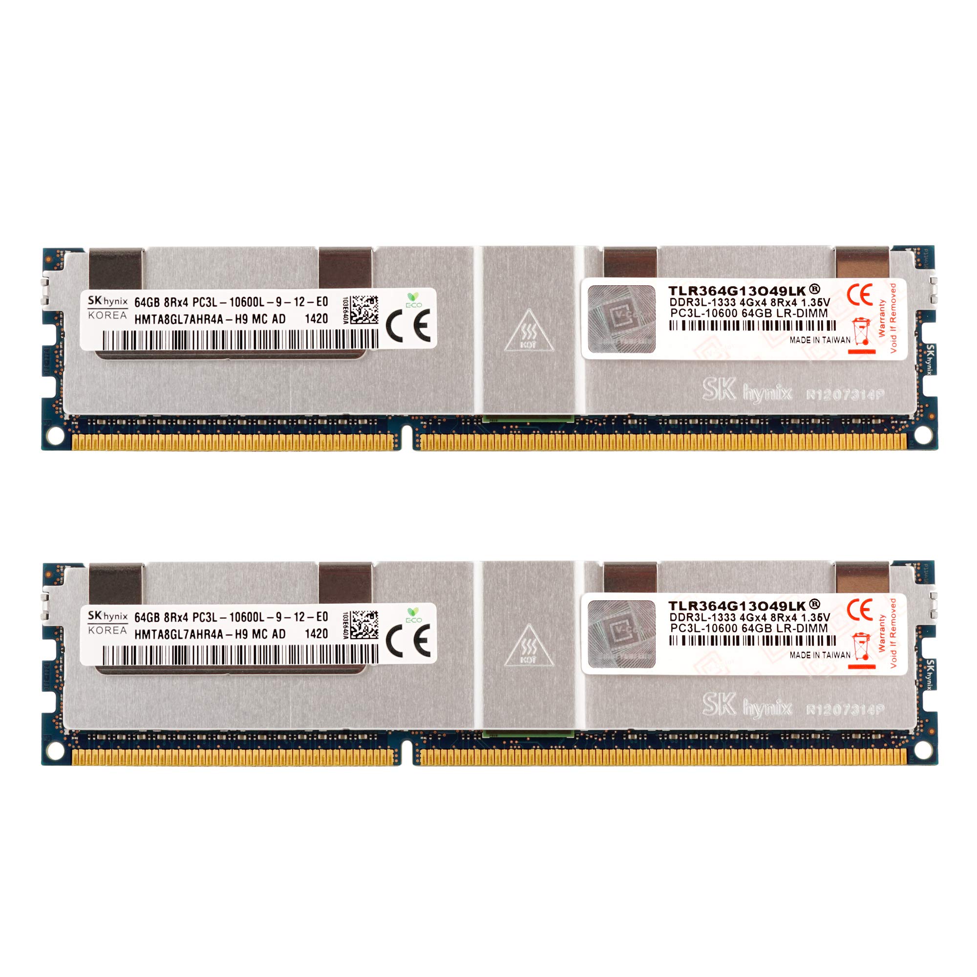 

Genuine Hynix IC Server 128GB x ECC Load Reduced with TLR364G13O49LK v-color Memory, DDR3L-1333MHz PC3L-10600, (2 64GB), DIMM, 4Gx4, 8Rx4, 1.35V (Low