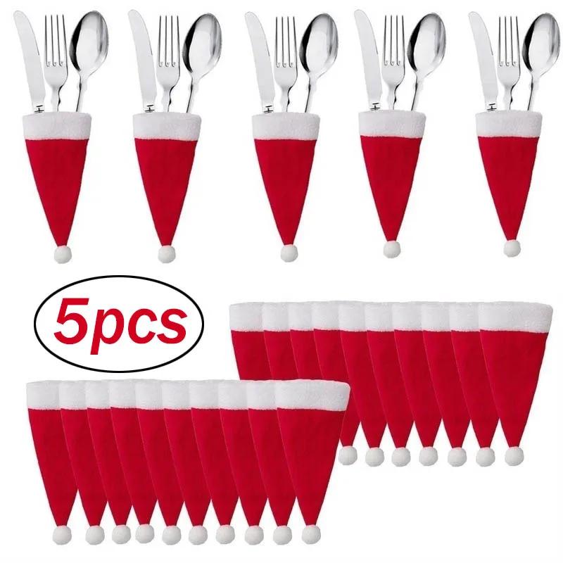 

4pcs Xmas Cutlery Bag Pocket Christmas Tree Stars Snowflake Fork Knife Spoon Holder Bags for Kitchen Tableware Organizer Decors