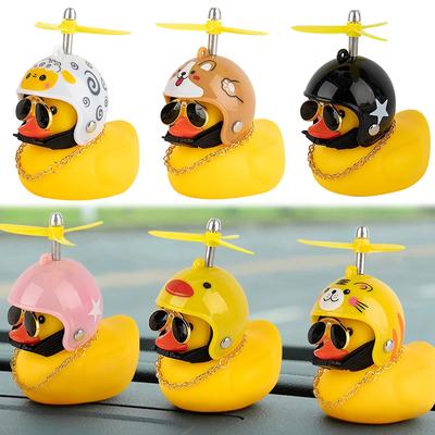 Rubber Cute Duck Toy Car Ornaments Yellow Duck Car Dashboard Decorations Cool Glasses Duck with Propeller Helmet Gold Chain