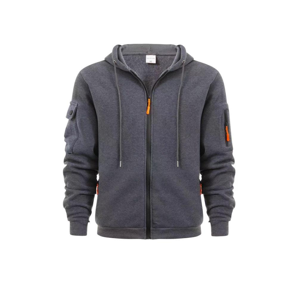 

Весенне-осенний мужской свитер-худи на молнии с карманом на рукаве, кардиган, мужская спортивная куртка большого размера в стиле кэжуал M темно-серого