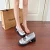 Silver French Mary Jane Shoes Waterproof Table High Heels Thick Heel Light Mouth Bow One-word Buckle Single Shoes Women's Small Leather Shoes