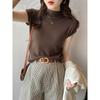 Ice Silk Knitted Short-sleeved Top Women's Semi-turtleneck Slim Knitted Sweater Women's Shirt Base Outer Wear Short Summer