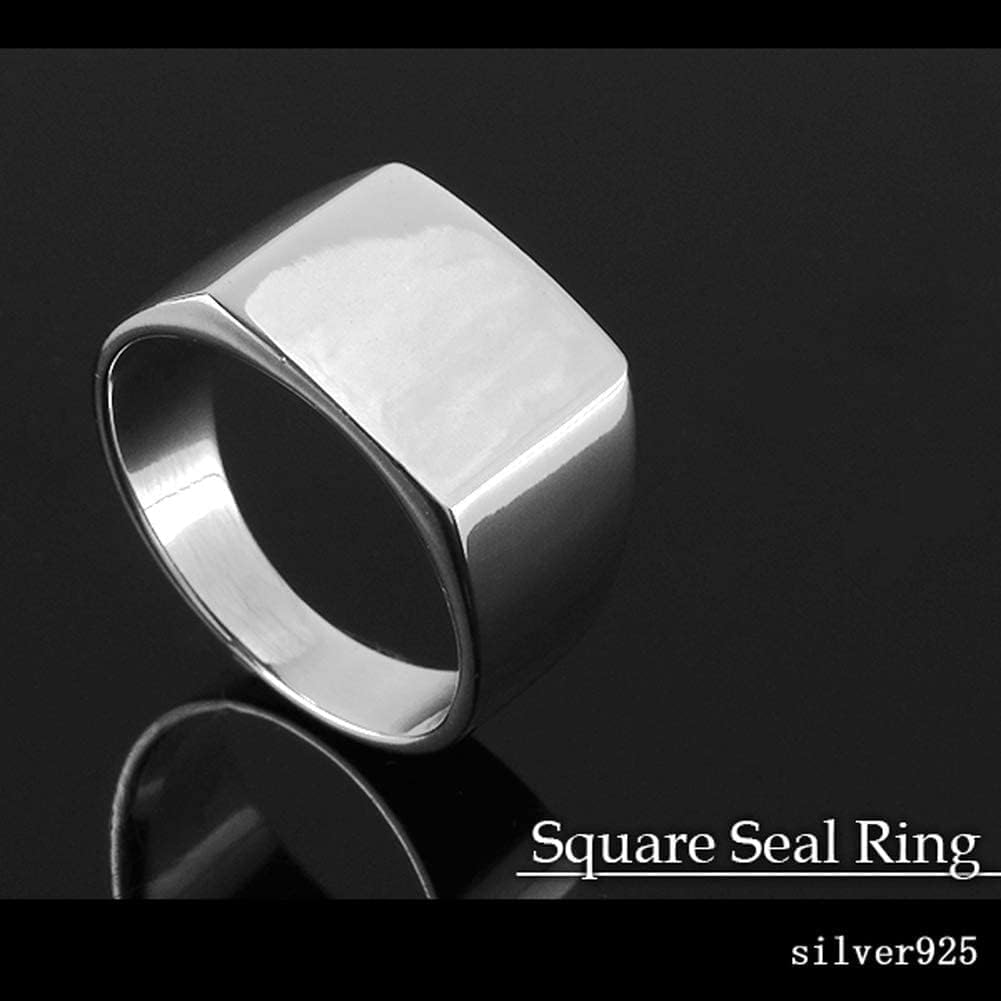 [Shinjuku Gin no Kura] Square Stamp Ring, Silver 925, Size 18, Men's, Simple, Signet Ring, Seal, Stamp, Large Size