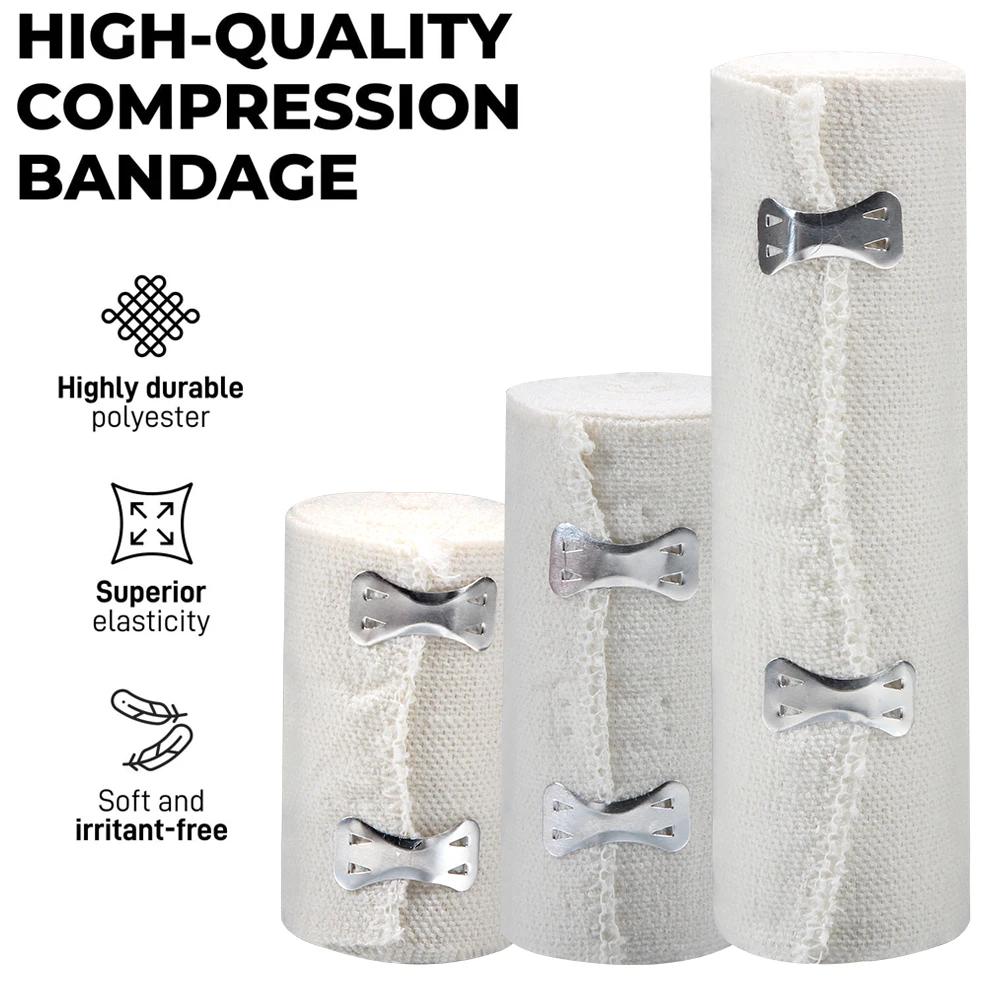 1Roll Elastic Compression Bandage Wrap With Hooks,Athletic Sport Support Tape For Ankle,Wrist,Arm,Leg Sprains First Aid Measure