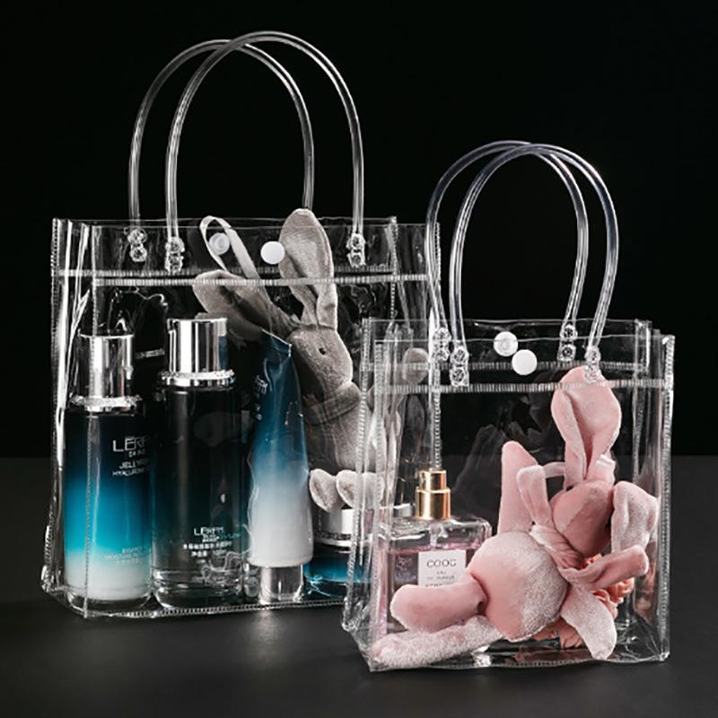 1PC Clear Tote Bag Transparent Shopping Bags Shoulder Handbag PVC Waterproof Storage Bag for Gift Cosmetic Plastic Bags 18 Sizes