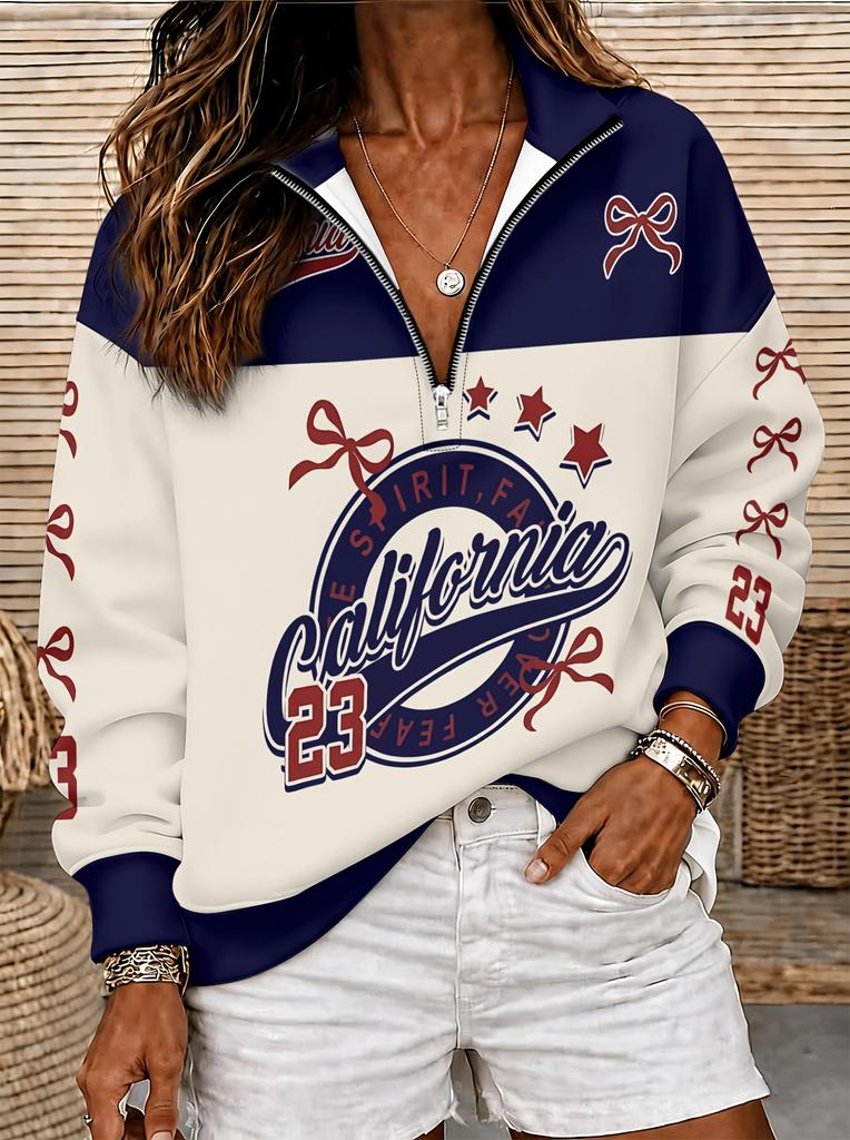 Women's sports style jersey all-over printed long-sleeved zipper sweatshirt
