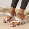 Large Size Hollow High Heel Cool Slippers Women's Summer New Fashion Set Toe Thick Heel Crystal Heel Sandals