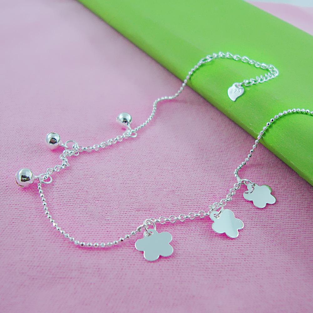 Sommer Strand Barfuß Sandalen Fußkettchen Böhmen Frauen 100 % 925 Sterling Silber Pflaume Blume Fußkettchen Armband Am Bein Fuß schmuck