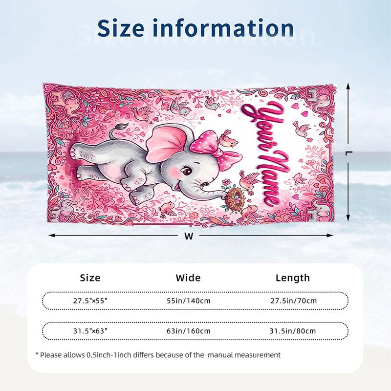 Elephant Theme Beach Towel Personalized Custom Name & Text Soft Quick Dry Beach Towel for Swimming Travel
