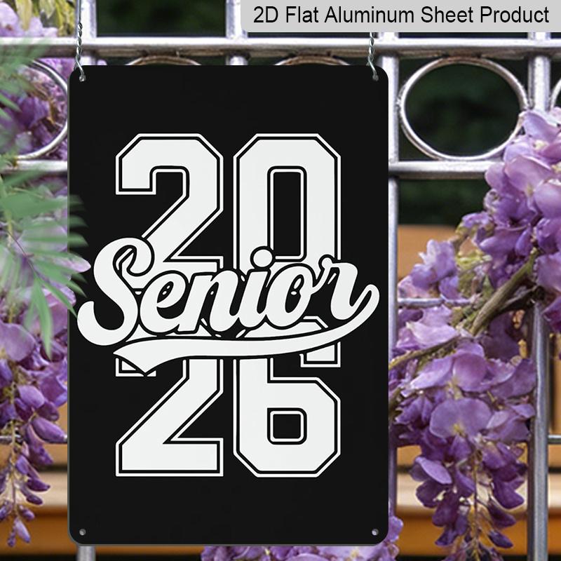 2D Flat, 1pc "Senior 2026" Aluminium Sign - 8"x12" Black & White Varsity Style Senior Decor, Perfect for 2026 Graduation Gifts & Classroom Wall Art