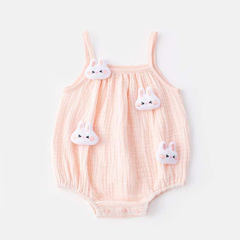 

Summer Baby Pure Cotton Clothes, Cute Doll-Style Newborn Romper, Infant One-Piece Crawling Suit Pink Khaki 59 cm