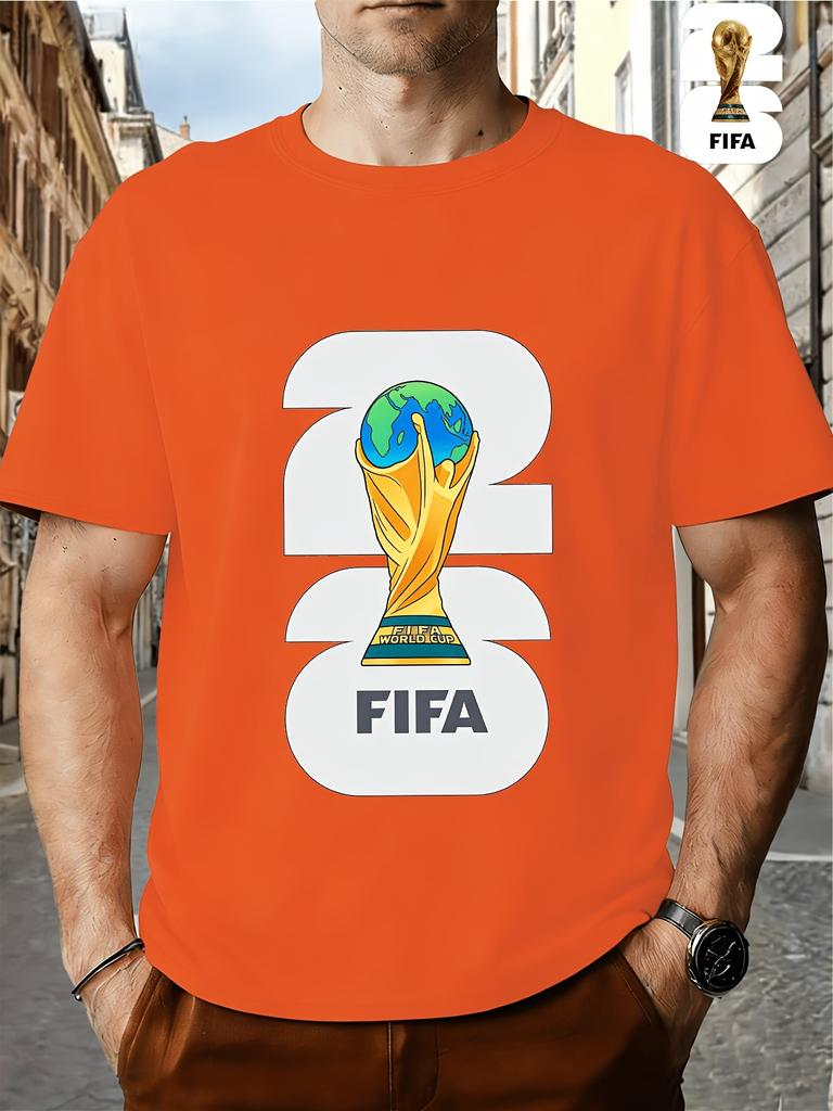 FIFA World Cup Football. Men's Print Short-Sleeve T-Shirt, Trendy Summer Top, Unisex Couple's Round Neck, Comfortable Fit, Essential for Parties