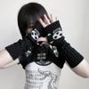 Y2K Punk Harajuku Skelett Gothic schwarze gestrickte plissierte Handschuhe gepaart mit Ärmelstulpen für winterliche Wärme
