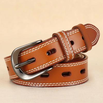 Hollow Leather Belt Women'S Casual Pure Cowhide Pin Buckle Belt Wide With Jeans Spring And Autumn