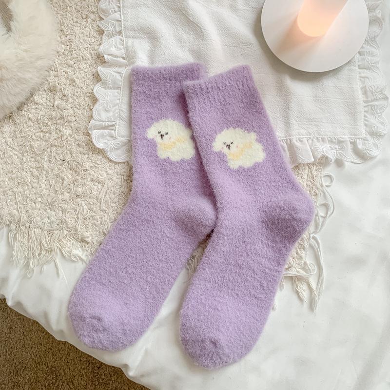 

Autumn And Winter Australian Velvet Socks Women S Purple Sweet And Cute Home Tube Socks Piled And Thickened Warm Plush Confinement Socks one size