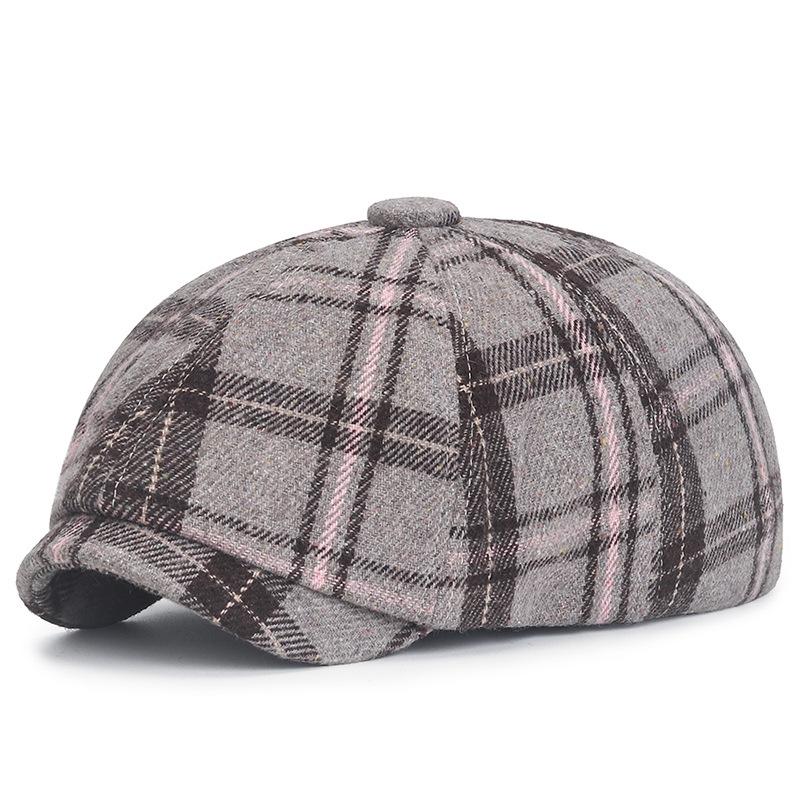 Men Women Autumn Winter Octagonal Flat Cap Retro Artist Painter Beret Hat for Men Male Female Plaid Wool Beret Cap