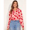 Simple And Clear Love Flower Print Ladies Casual Long Sleeve Lapel Shirt Outdoor Casual Ladies Shirt Urban Street Fashion Shirt
