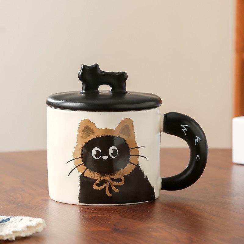 Cute cat cup office mug with lid water cup ceramic couple gift box birthday gift