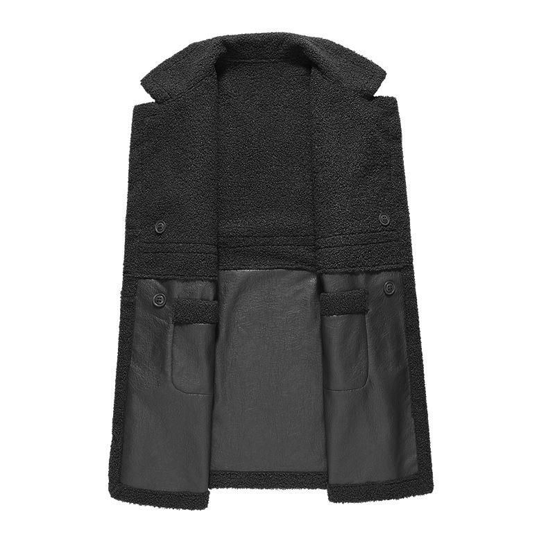 Winter mittellange samtverdickte Anzugkragen Reversible lose PU-Lederjacke für Damen