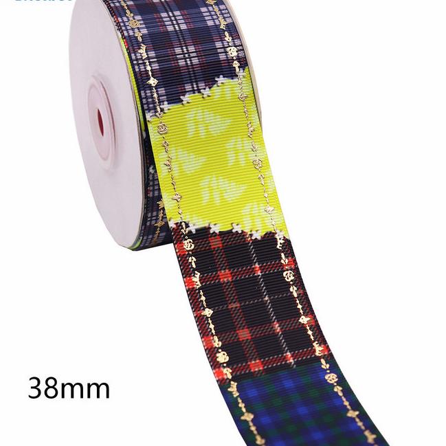 38mm Christmas Colorful Tartan Plaid Grosgrain Ribbon Single Face 100% Polyester Decorative Printed Ribbon 100 yards/roll