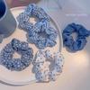 Blue Sea Salt Floral Polka Dot Plaid Scrunchie - Korean Style High Ponytail Hair Tie 