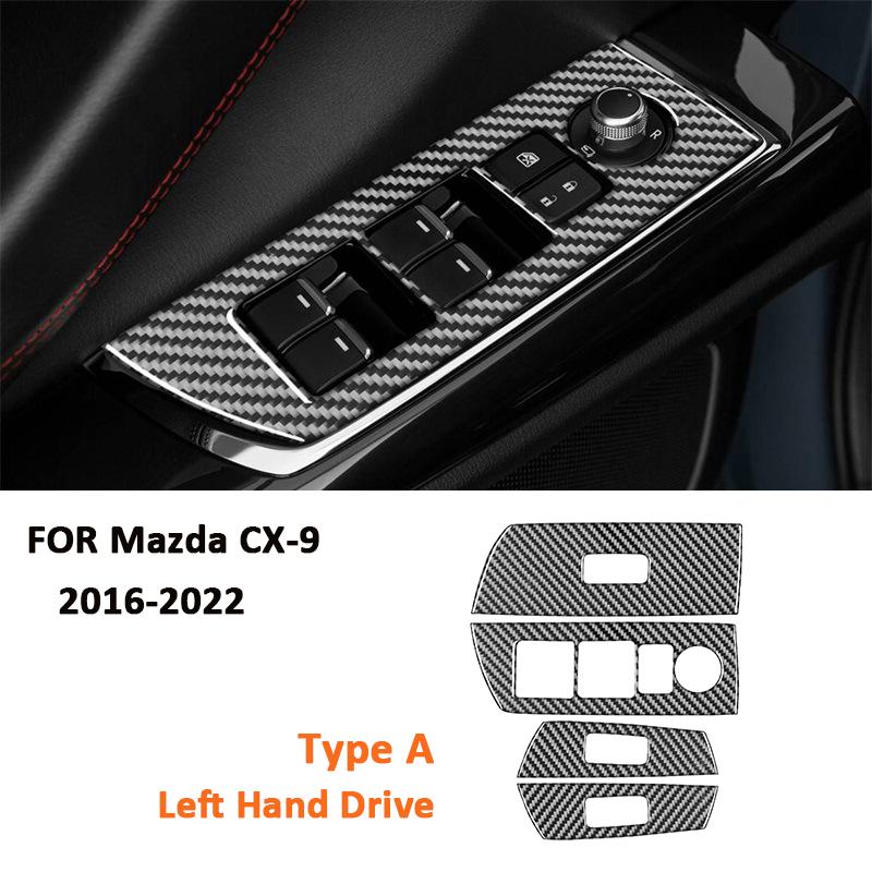 For Mazda CX-9 2016- Carbon Fiber 4PCS Car Power Window Lifter Switch Panel Trim Frame Decoration Sticker Interior Parts