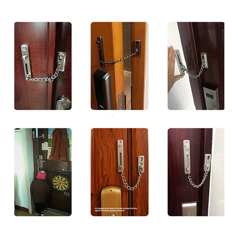 Security Door Chain Latch Bolt Restrictor Guard Lock Slide Catch with Hardened Welded Chain for Safe Door Access Control