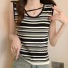 Tank Tops Women 2025 Summer Sleeveless V-Neck White Black Striped Knitted Tank Tops Camis Women Tops JJ219
