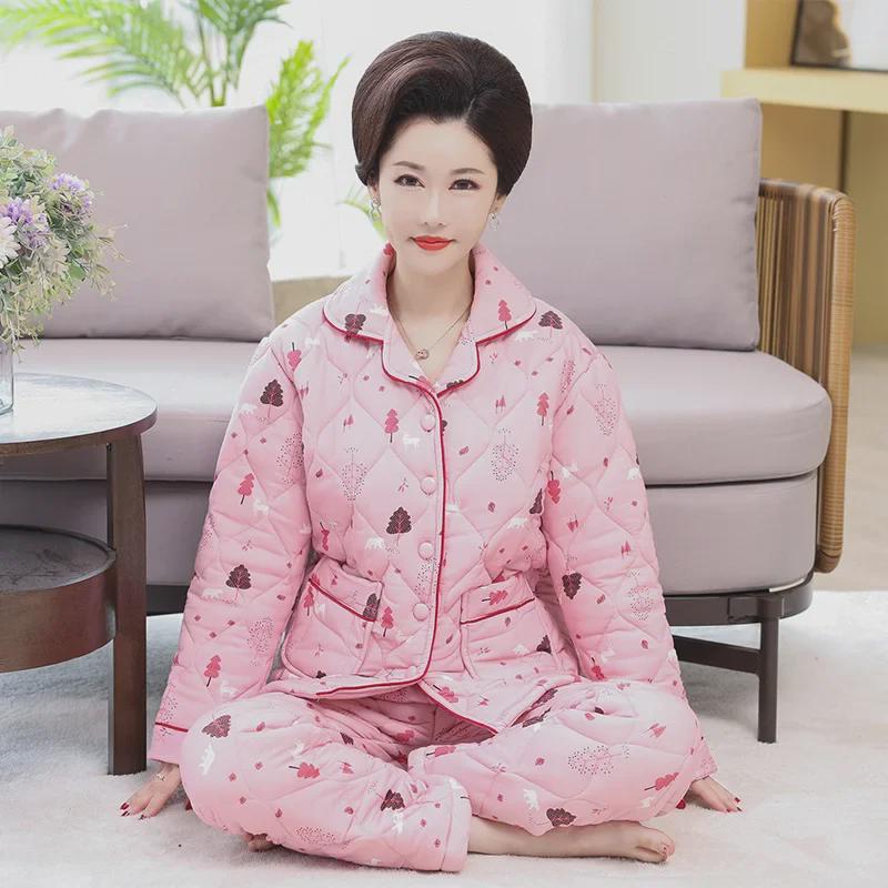Quilted Flannel Pajama Jacket - Cozy Winter Cardigan for Middle-Aged & Elderly Women
