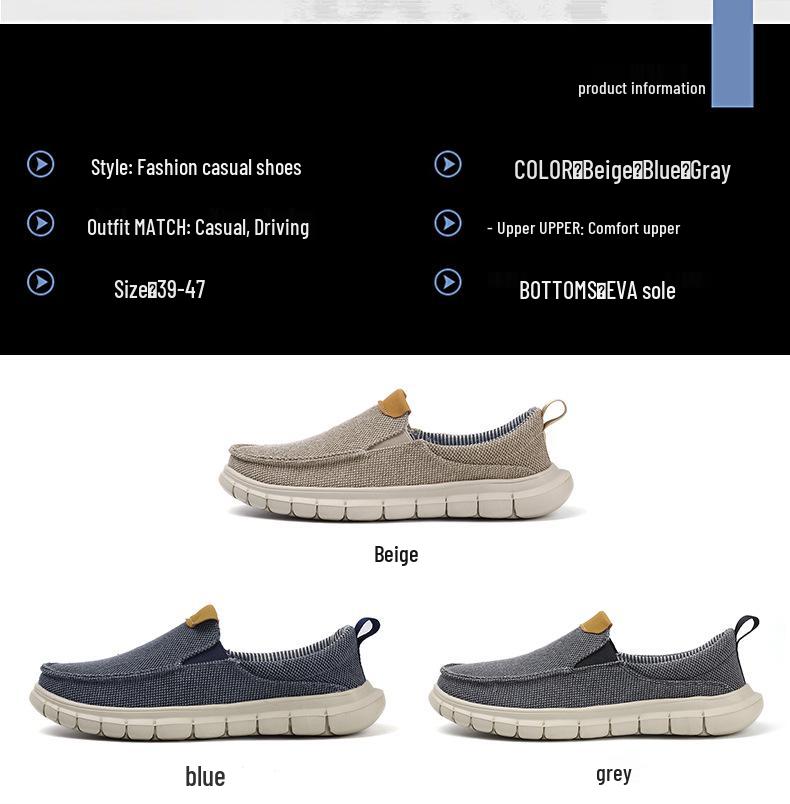 Men's Breathable Slip-On Canvas Shoes, Odor-Resistant and Lightweight, Casual Sports Driving Shoes, Plus Size 47