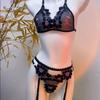 Erotic Lingerie Hot See-Through Embroidered Bra Female Large Size Passionate Temptation Sexy Panties Garter Three-Piece Suit