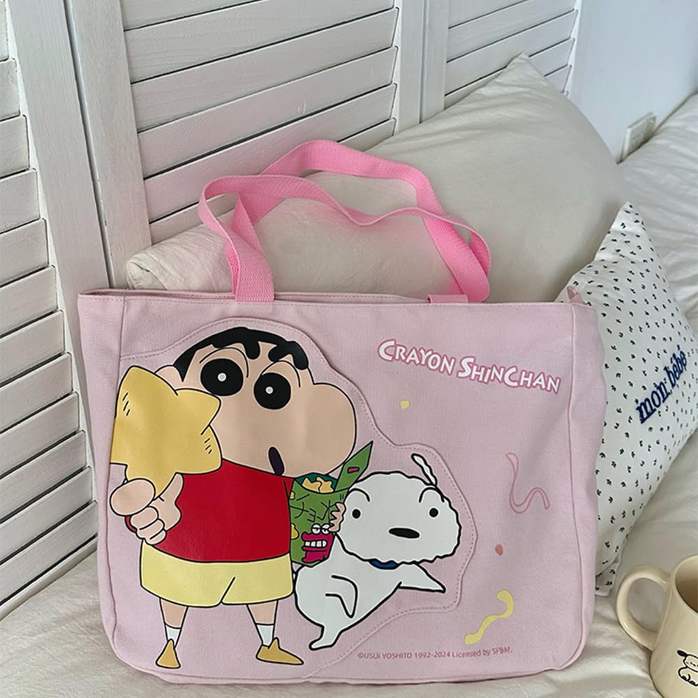 AuduE Lila Crayon Shin-chan Tragetasche, Canvas-Tragetasche für Damen, Tasche mit großem Fassungsvermögen, Umhängetasche, Damentasche, Handtasche, Tragetasche, Tragetasche,