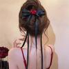 Mädchen Haarspange Glatte Kanten Abgerundeter Greifclip Satinstoff Langes Band Schleife Rose Blume Dekor Dutt Zöpfe Spange Haaraccessoire
