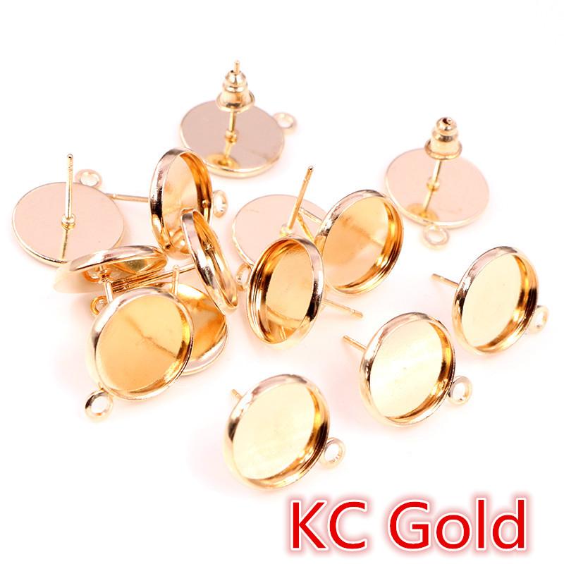 

12mm 30pcs Rhodium Brone Gold Silver Plated Stainless Iron Earring Studs(with Ear plug) Base,Fit 12mm Glass Cabochons