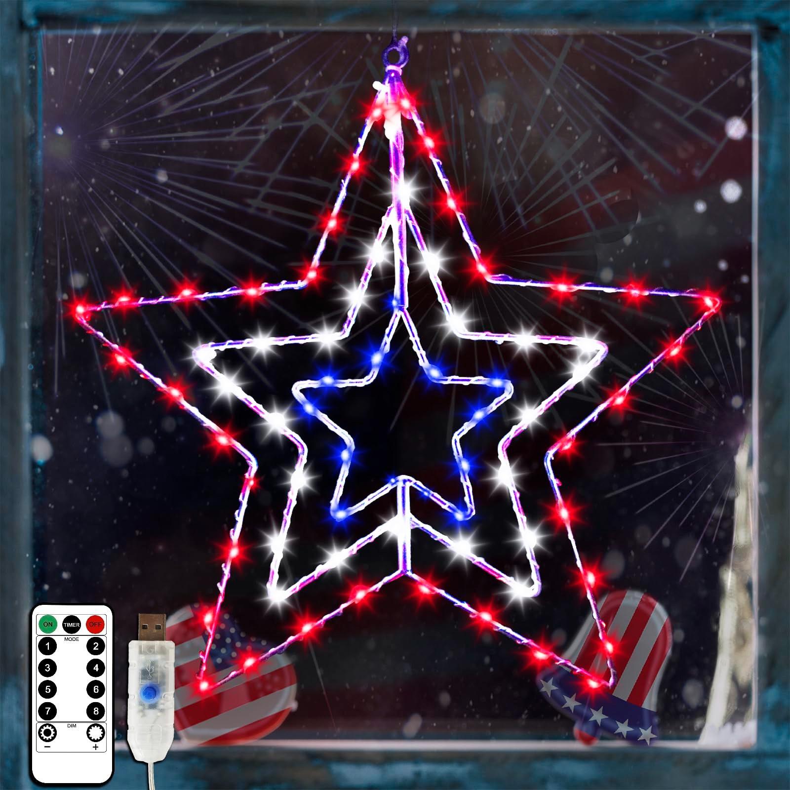 

24-й День Независимости Америки. Светодиодный железный художественный гирляндный светильник. Оконный светильник на присоске. Железный каркас. Контурный светильник. Заземляющий светильник для двора.